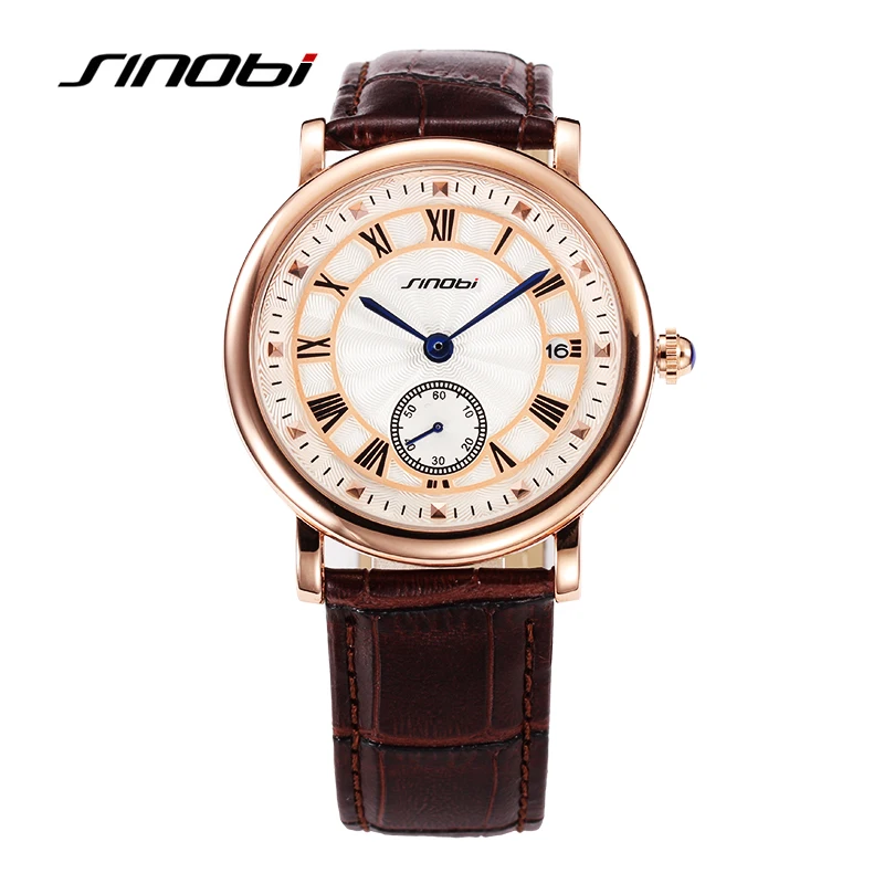  SINOBI Mens Coffee Leather Casual Wrist Quartz Wa...