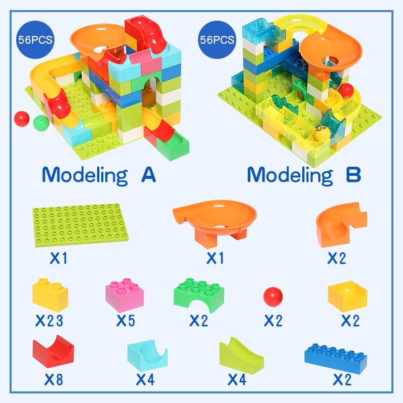 Новейший строительный блок большого размера 56+ шт, мраморные гоночные блоки DIY, кирпичи, строительные блоки, лабиринт, строительные игрушки для детей