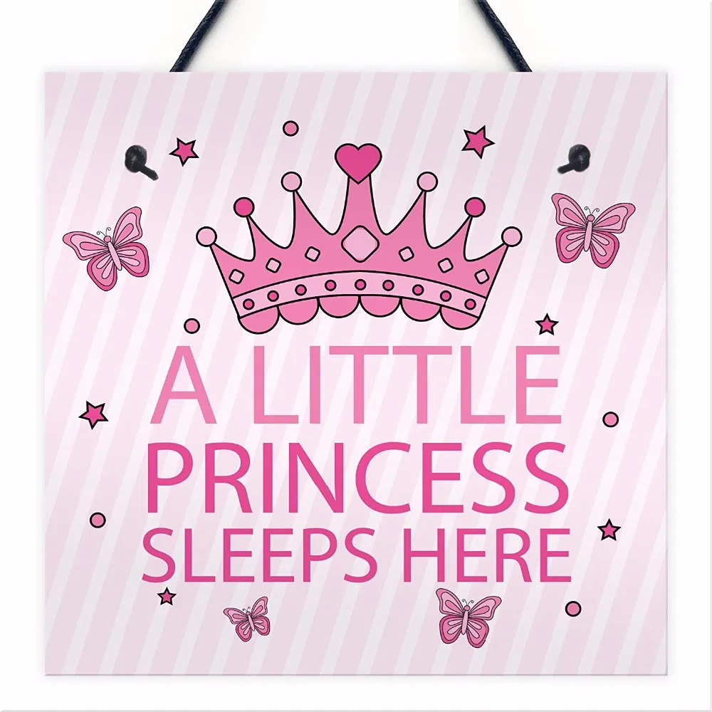 

Meijiafei Princess Sleeps Hanging Wall Door Plaque Nursery Bedroom Sign Baby Girls Fairytale Decor