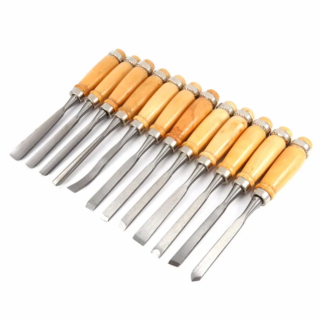 12Pcs/set Carving Chisel Wood Carving Hand Chisel Set Woodworking Professional Lathe Gouges Tools DIY Artcrafts