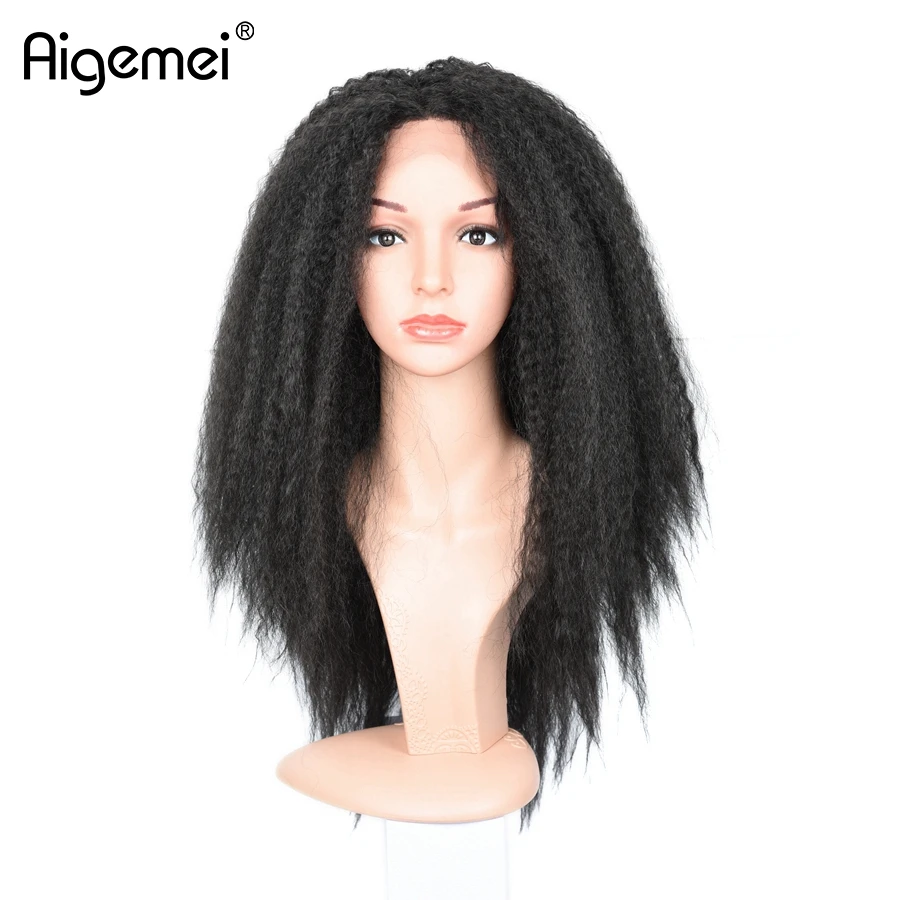Aigemei Heat Resistant Lace Wig 18inch Top Quality Kinky Straight Synthetic Lace Front Wig