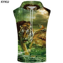 KYKU бренд Тигр с капюшоном майка Мужская лес лето животное фитнес облако Бодибилдинг Рубашка без рукавов Мужская одежда Повседневная