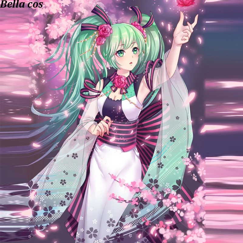

Custom size VOCALOID Hatsune Miku cosplay Exotic singer wafuku kimono dress uniform Halloween clothes for women Anime costumes