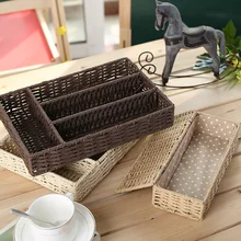 Multi-grid Handmade Straw Storage Box Straw Desktop Tea Set Storage Baskets Cosmetics Storage Box Vintage Jewelry Storage Case