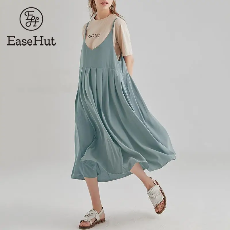 

EaseHut 5XL Large Size Sleeveless Spaghetti Strap Dress V-neck Mid Calf Cotton Dress Loose Casual Summer Dresses and Sundresses