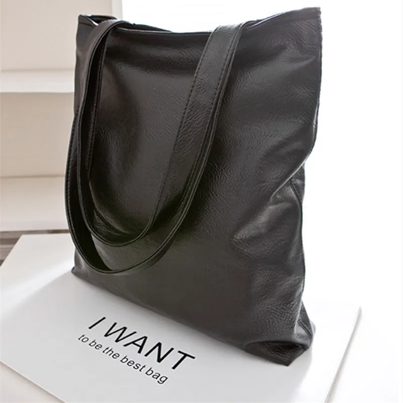 

Fashion PU Leahter Reusable Shopping Bag Packet Black Color Women Handbag Big Women Shoulder Bag