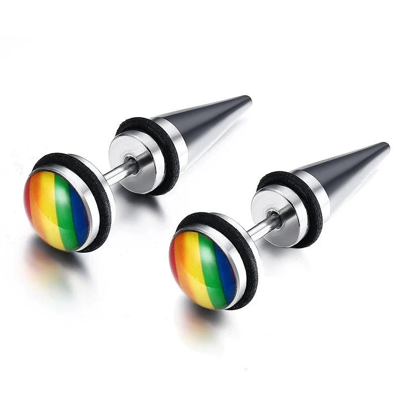 

Classic Gay Stainless Steel Rainbow Stud Earring Gay Lovers Jewelry Men Women Couples Stud Earring