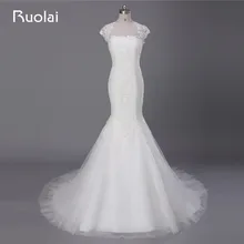 Real Picture Good Quality Vestido de Noiva Strapless Mermaid Wedding Dresses Lace Appliques Robe de Mariage Bridal Gown FW97