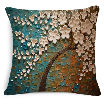 

CAMMITEVER 3D Oil Painting Cushion Cover Tree Pillowcase For Sofa Artificial Tree Palm Tree Decorative Cotton Linen Pillow Cover