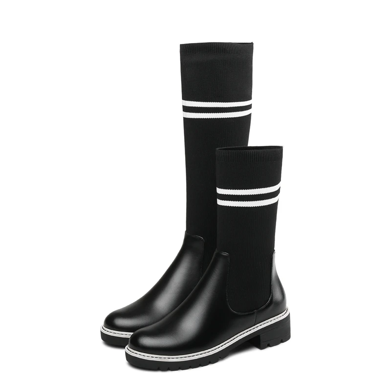 Invierno Muslo black2 Punta Enmayer Altas Redonda Encima Rodilla Causal Negros Por En Black Cr1432 Slip De Del Deslizamiento Bolso La Estirar Botas Mujer Tacones Med Alta UqzW84U