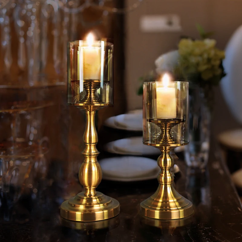 

vintage Bronze Metal glass Candle Holder dining table Candlestick home decor crafts room decoration objects wedding statue gifts