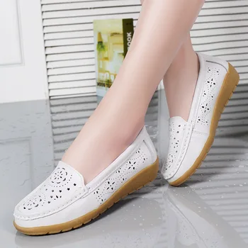 

2019 Summer Women Leather Casual Shoes Moccasins Mother Loafers Soft Leisure Flats Female Driving Ballet Footwear