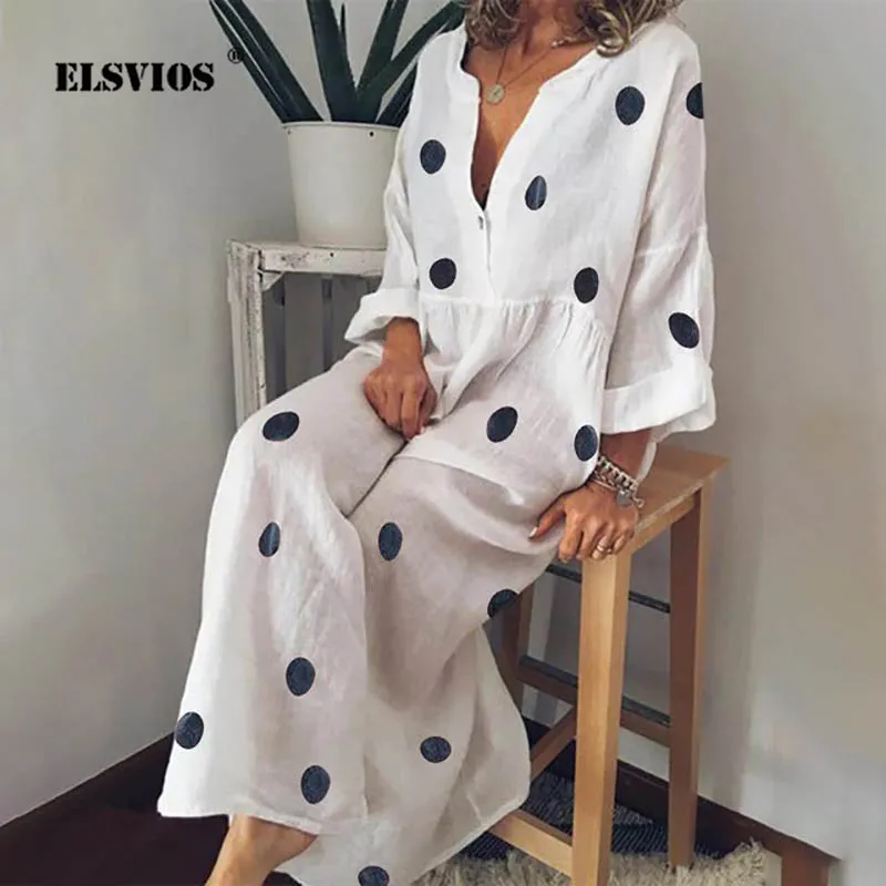 ELSVIOS 5XL для женщин с длинным рукавом летние свободные длинные элегантное платье в