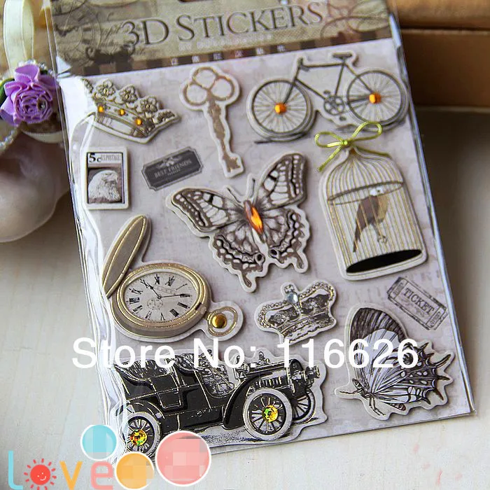 

Vintage yellowing pattern Deocrative 3D Adhesive Stickers to DIY Gift/Photo Album /Scrapbooking 6sets/lot