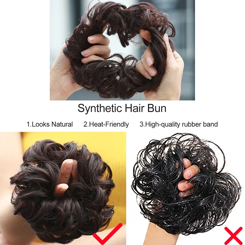 Messy Chingnon Hairpiece Hair Scrunchie Fake Curly Bun Elastic Band Updo Braidal Hair Piece Synthetic For Women False SARLA H2