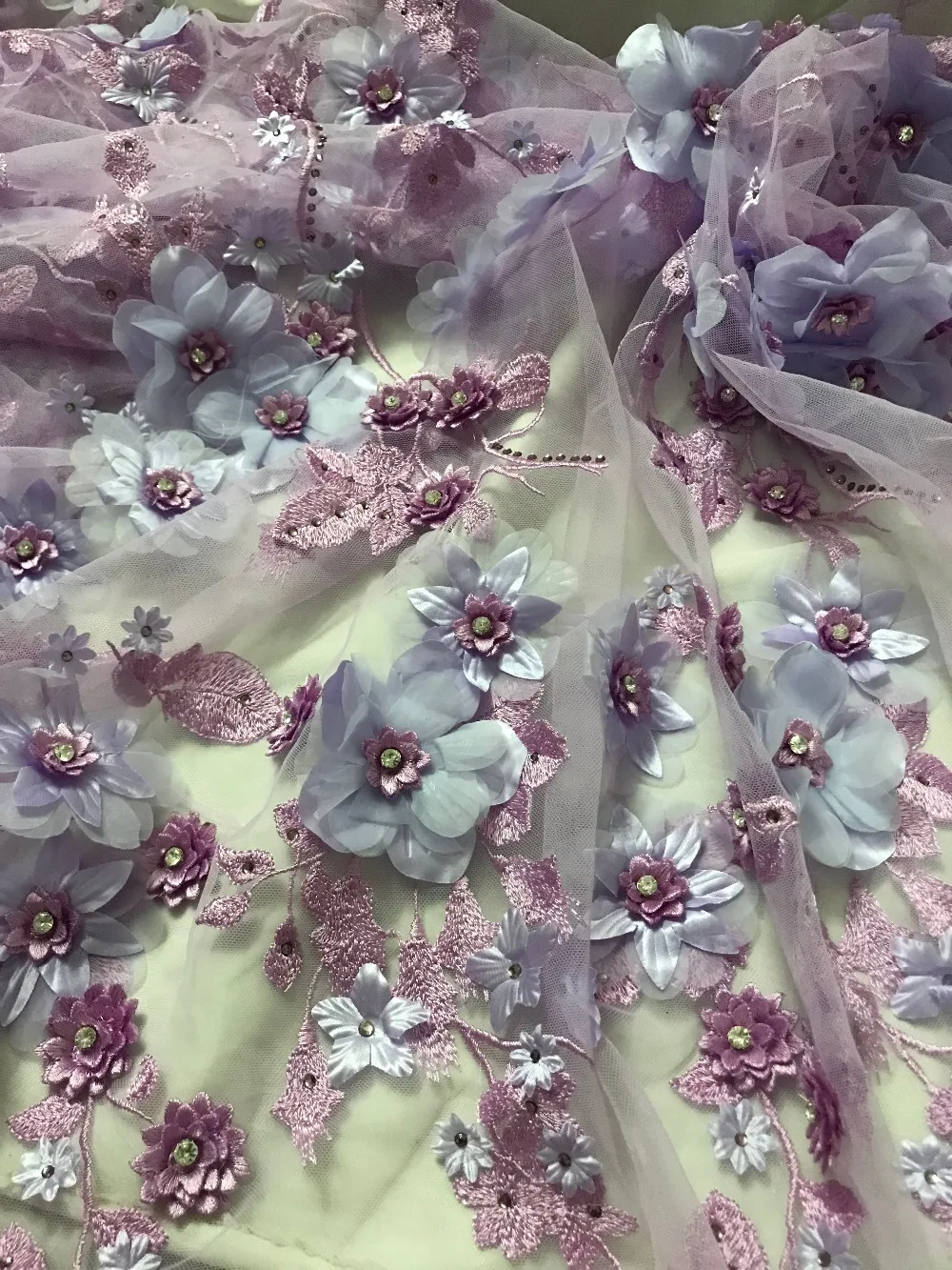 3d Flower Embroidered Tulle Fabric With Beads Good Selling David 51143 