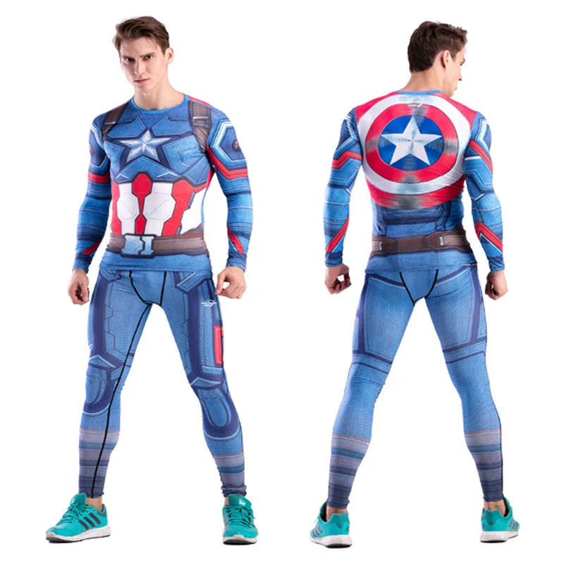 ММА Мужская компрессионная рубашка брюки Рашгард Marvel Капитан Америка флэш Черная пантера человек паук Зимний Солдат CODYLUNDIN - Цвет: Marvel-2