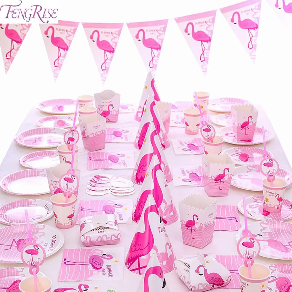 

FENGRISE Flamingo Disposable Party Tableware Hawaii Party Candy Cups Pink Decoupage Paper Napkins Summer Party Supplies