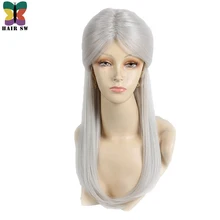 HAIR SW Long Straight Synthetic Hair Game Witcher 3 Ciri Cosplay Wigs Silver Gray braid with bun wig For cosplayer