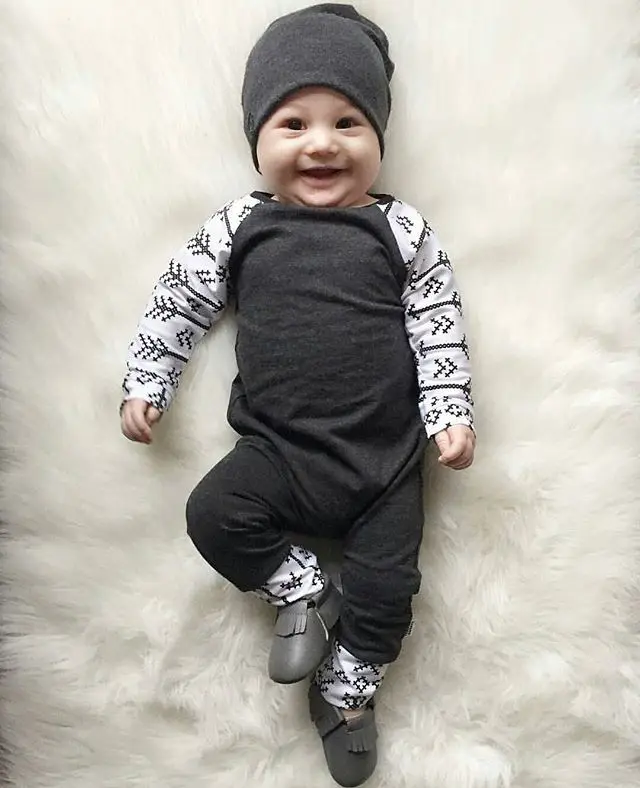 Newborn Baby boys Clothes Fashion printing Baby Rompers Long Sleeve