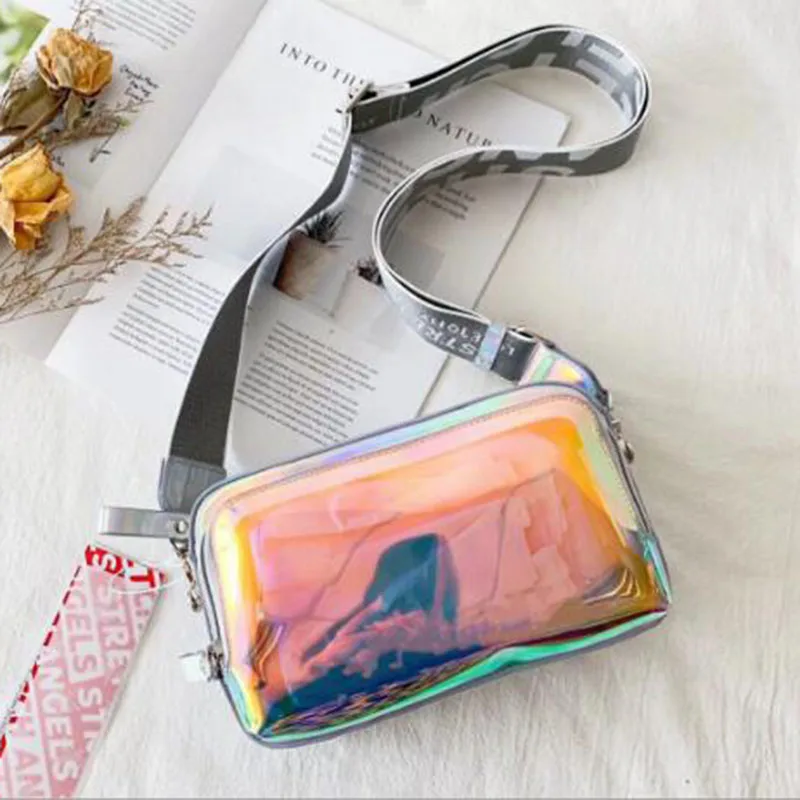 

2019 Summer Fashion Women Bag Wide Shoulder Strap Shoulder Bag PU Laser Camera Bag Crossbody Bags For Women Messenger Bags