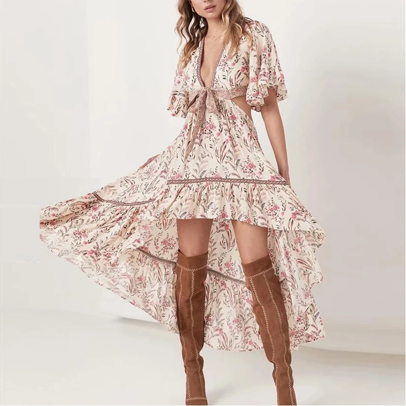 EFIOLY длинное платье из вискозы Boho 2019 с цветочным принтом сексуальные платья хиппи