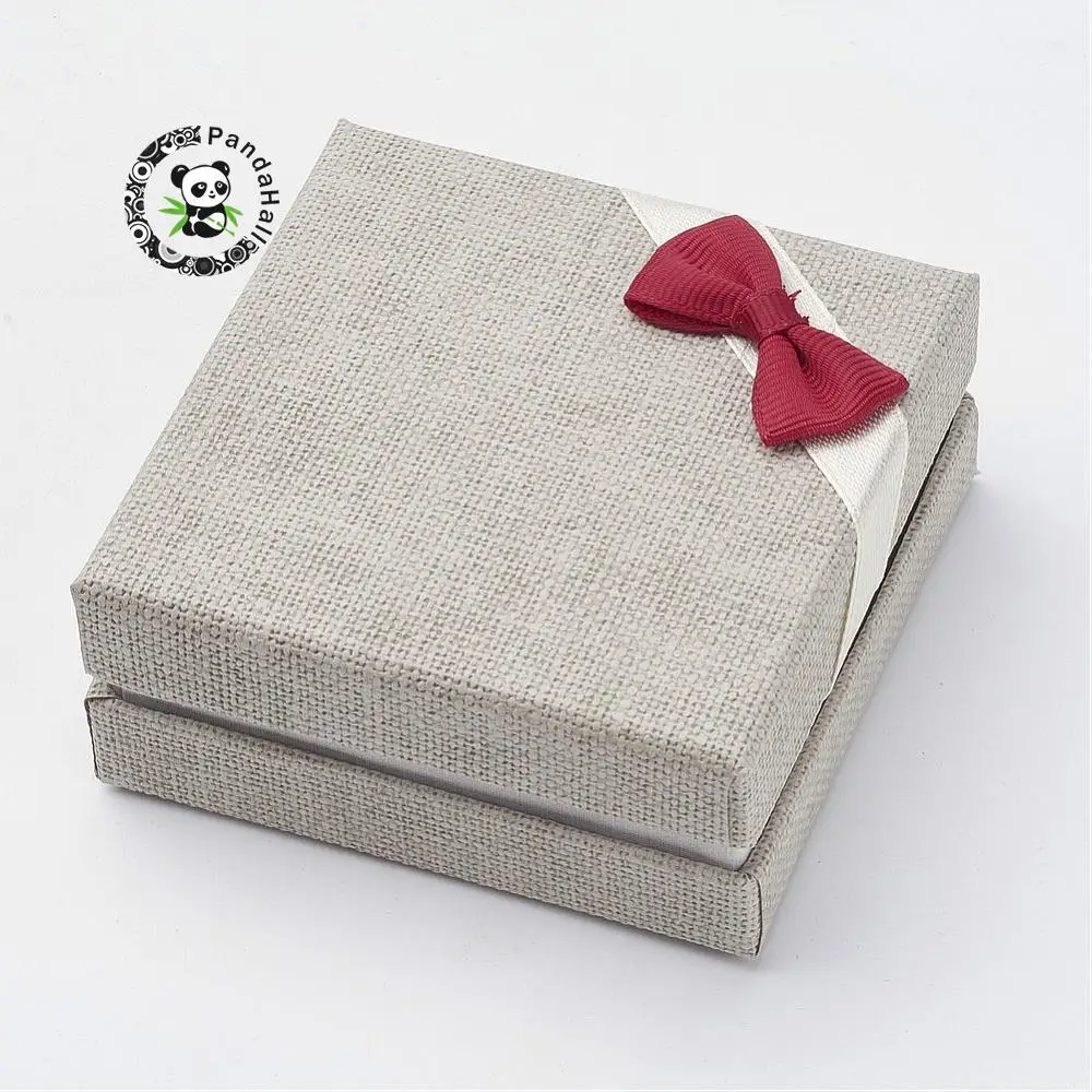 

Cardboard Box Bracelet Boxes with Bowknot and Burlap Square 8x8x3.5cm