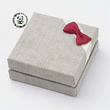 

Cardboard Box Bracelet Boxes with Bowknot and Burlap Square 8x8x3.5cm