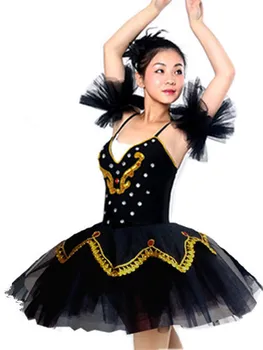 

Women ballet leotard female adult ballet tutu dress black and white swan lake ballet dance tutu costume diamond decoration