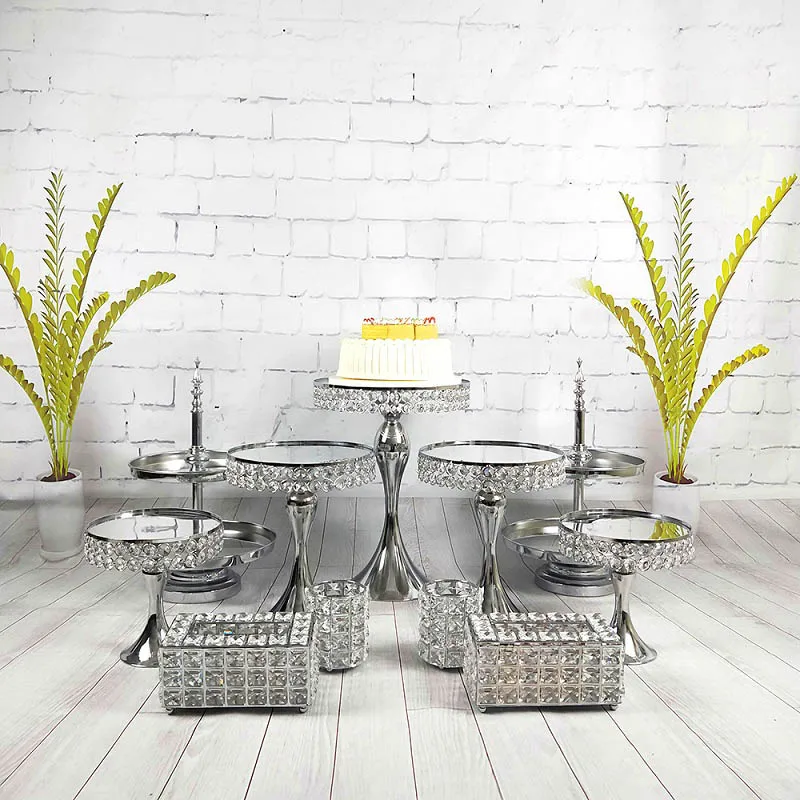 

9-11pcs/ set Silver Mirror Crystal Cake Stand Set Electroplating Gold Mirror Face For Wedding Party