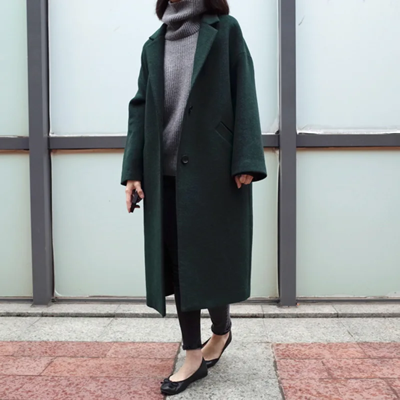 

Women Autumn Winters Woolen Coat Solid Long Sleeve Overcoat Trench Coat Female Single-breasted Outwear/