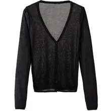 Летние кардиганы женские с v-образным вырезом длинный рукав вязаный тонкий свитер конфеты кардиган из ткани типа органди Солнцезащитная накидка Кондиционер