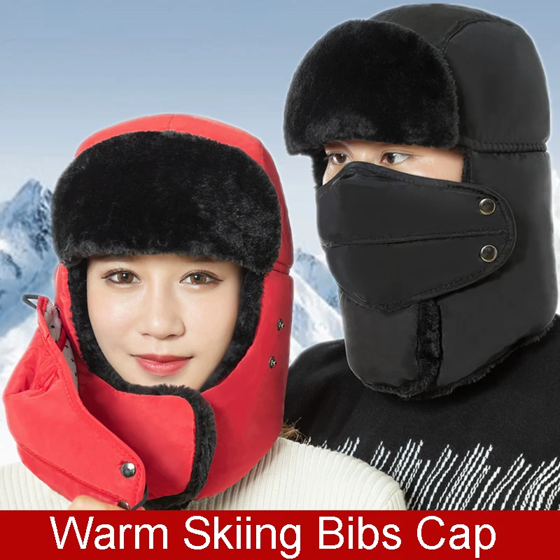 

Winter Warm skiing bibs hat bomber cap waterproof snowboard hiking bike motor scarf wind proof with breathable mask thermal neck