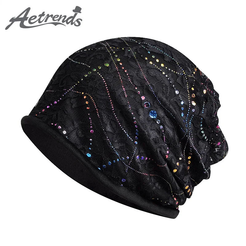 

[AETRENDS] Women Lace Velvet Beanies Caps Multi-function for Collar Scarf Winter Beanie Hat Woman Cap Slouchy Baggy Hats Z-6670