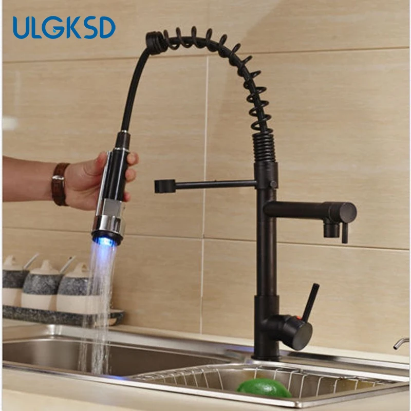 

ULGKSD LED Pull Out Stream Sprayer Kitchen Faucet Factory Direct Sales Kitchen Mixer Faucet Hot and Cold Tap for Kitchen