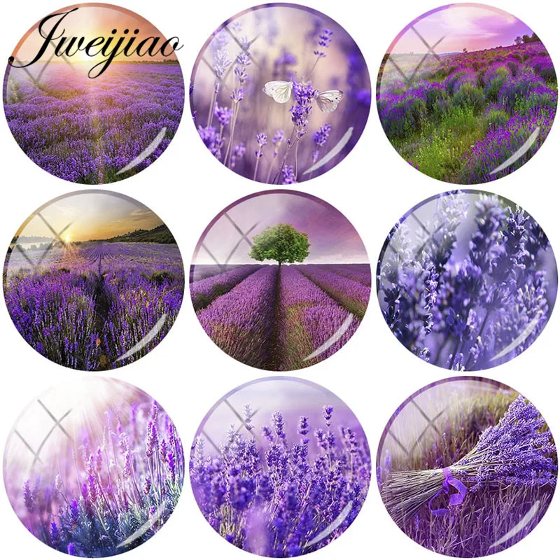 

JWEIJIAO 5pcs/lot Beautiful Purple Lavender Art Picture DIY Glass Gems Dome For Brooch Earring Keychain Jewelry Findings Charms