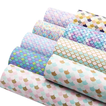 

David accessories 20*34cm Fish scale faux artificial Synthetic leather fabric hair bow diy decoration crafts 9piece/pack,1Yc5853