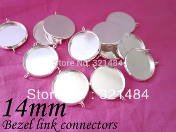 

Free ship! Silver plated 200piece 14mm cameo base w/ double vertical loop bracelet link connector bezel earring/pendant blank