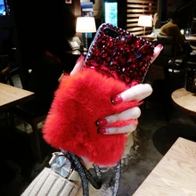

Luxury Rabbit Fur Case for Samsung Galaxy S6 S6Edge Case Furry Shell Smooth Rhinestone Plush Cover For Galaxy S7edge S8 S8Plus