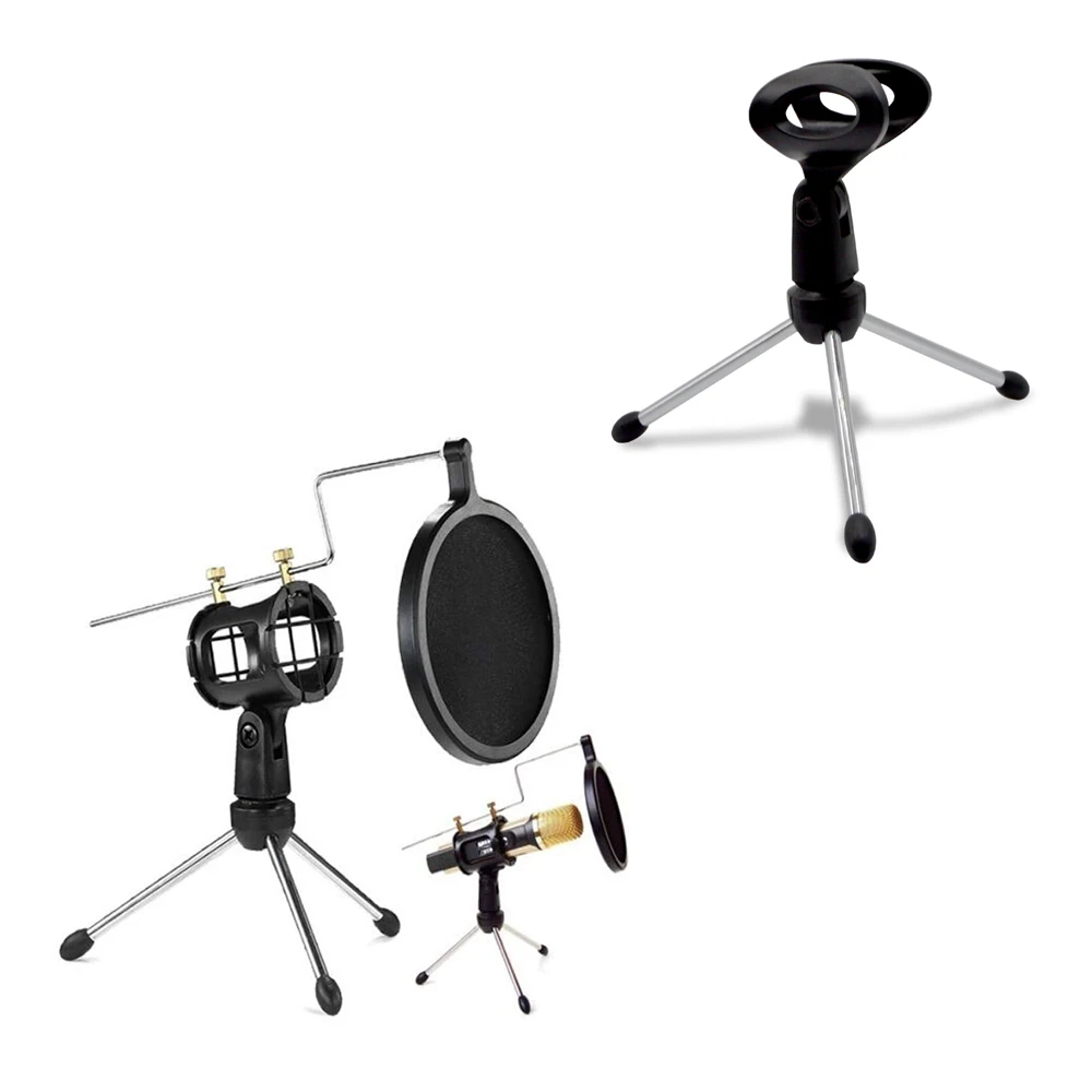 

Tripod Suspension Stand With Shock Mount Anti-Vibration Double-Net Pop Filter Podcast Mic Tripod Holder Bracket With Mic Clip