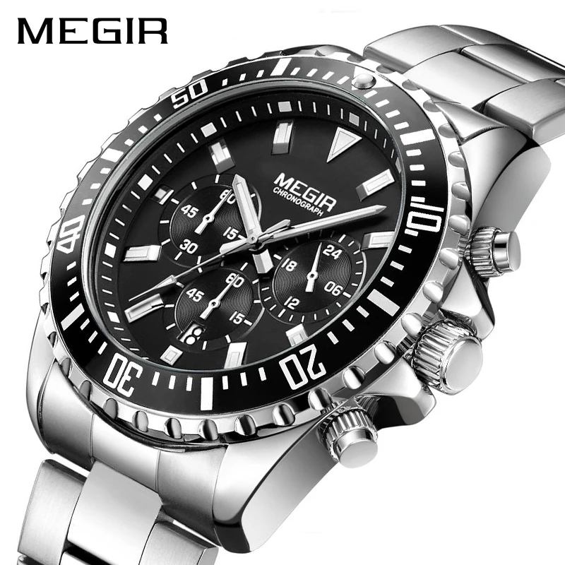 

MEGIR TOP Brand Business Quartz Watch Men Relogio Masculino Stainless Steel Army Military Watches Chronograph Wrist Watch 2064