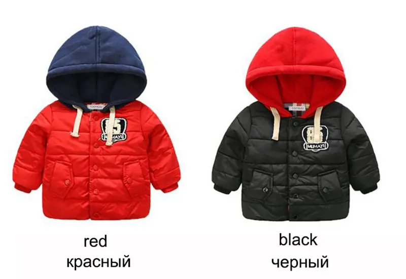 COOTELILI  80-120cm Fashion Embroidery Winter Jackets Girls Boys Parka Hooded Outerwear & Coats For Kids Red Black  (5)