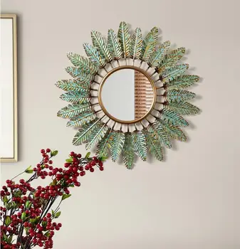 

European Wrought Iron Decorative Mirror Wall Hanging Decoration Crafts Hotel Livingroom Corridor Wall Sticker Mural Ornamentss