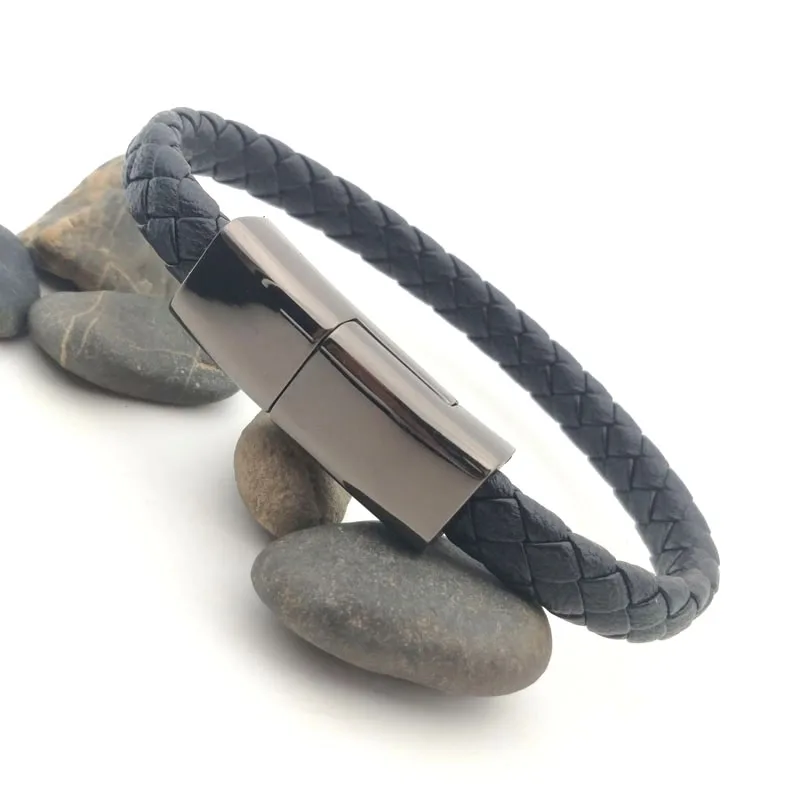 

New men's high-end charging cable bracelet USB data cable bracelet Leather rope braided data cable bracelet