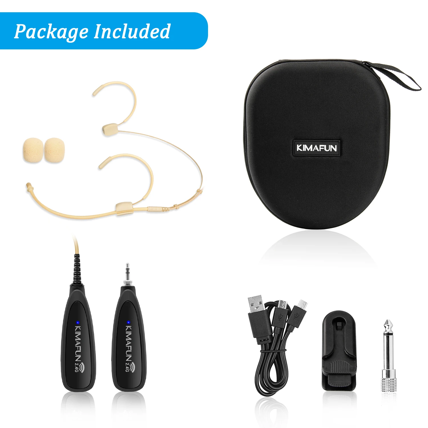 KIMAFUN 2.4G Wireless Microphone System,Headset and Handheld 2 in 1 for Voice Amplifier,Recording,Speaking,Online Chatting