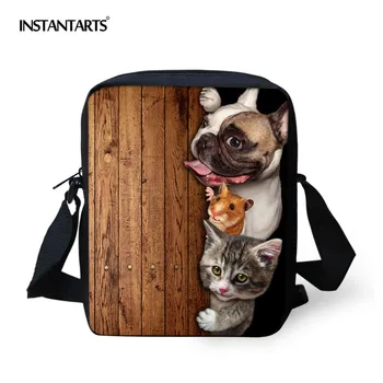 

INSTANTARTS Funny Pug Dog Women Messenger Bags 3D Animal Cat Mini Crossbody Bag for Children Casual School Shoulder Bags Satchel
