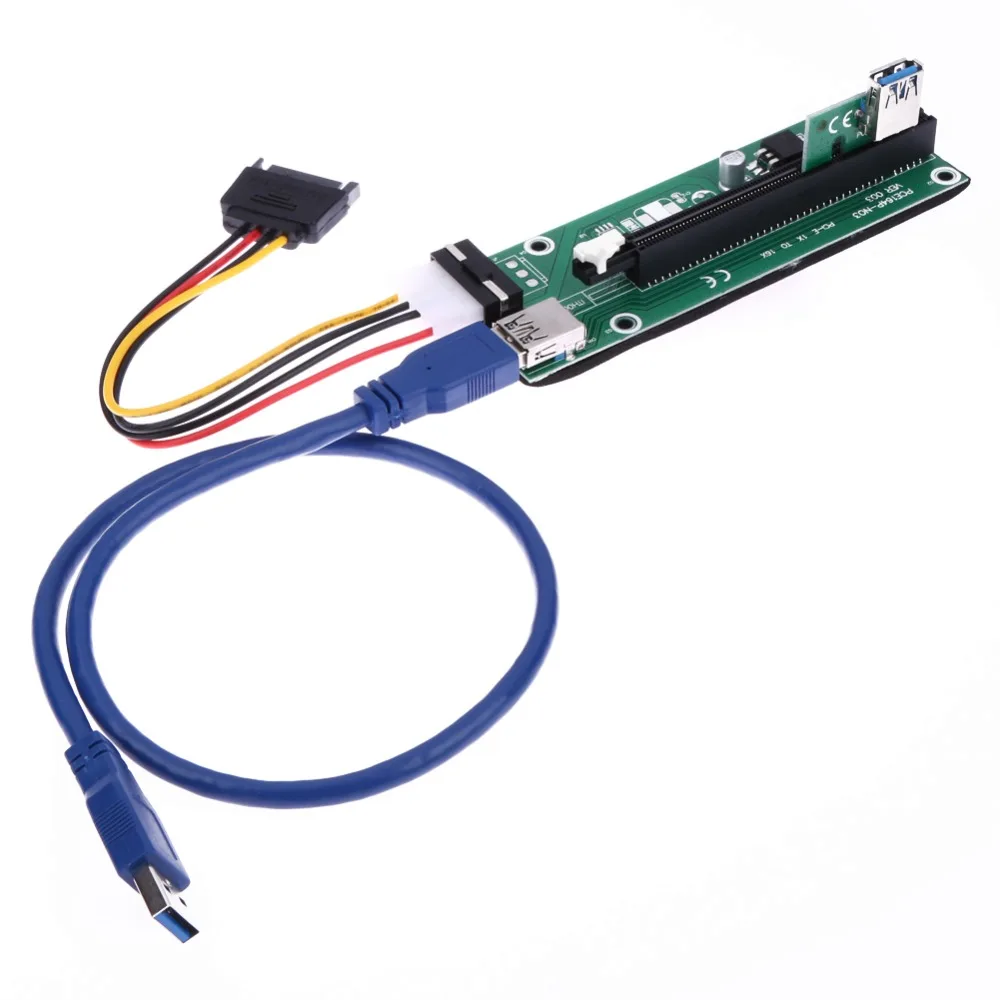 New PCI-E x1 to x16 Aadapter Riser Card USB 3.0 Extender Cable SATA Powered 50cm