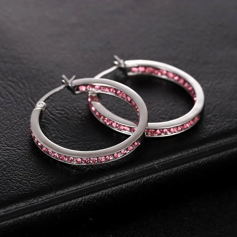 Серьги для женщин серебристый цвет прозрачный розовый камни обручальные австрийский кубический цирконий серьги-кольца модные ювелирные изделия лучший подарок