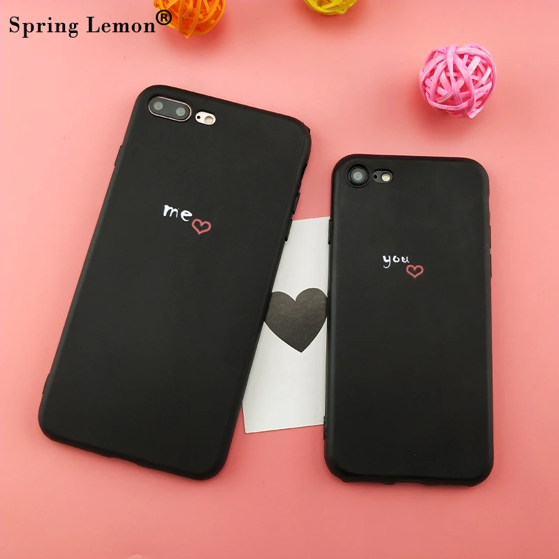 

Spring Lemon you and me Heart Lovers Couple Soft Silicone Phone Case For iPhone 8 7plus X XS S MAX XR 7 8plus 6 6s 6plus 5 5S SE