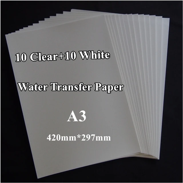 A3 Size Mix Color Transfer Paper (20pcs=10 clear+10 white) Inkjet Water  Slide Decal